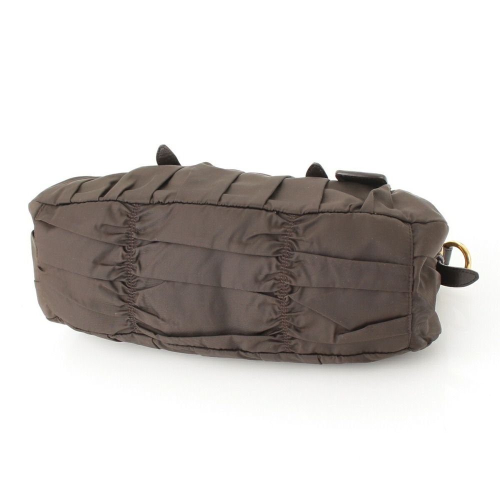 Prada Tessuto Gaufre Gathered Handbag Dark Khaki - Picture 5 of 9
